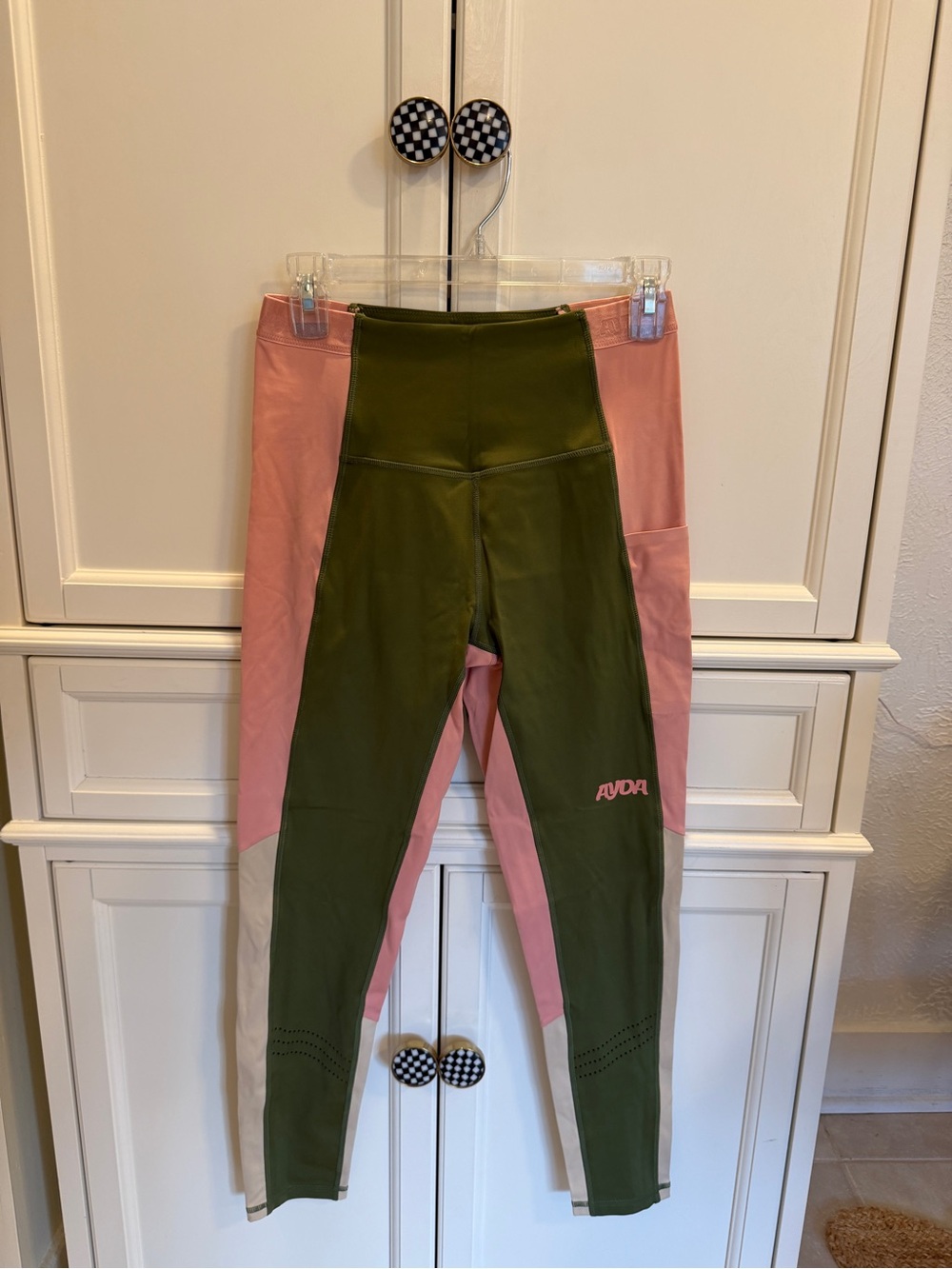 Ayda Colorblock High-Rise Leggings in Olive Green & Pink
